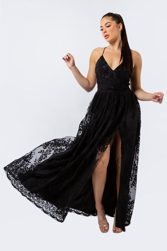 VINTAGE FLORAL VELVET MAXI GOWN L