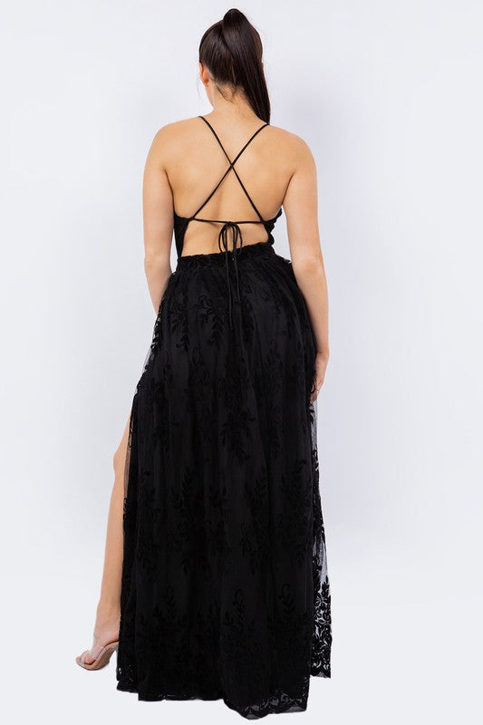 VINTAGE FLORAL VELVET MAXI GOWN