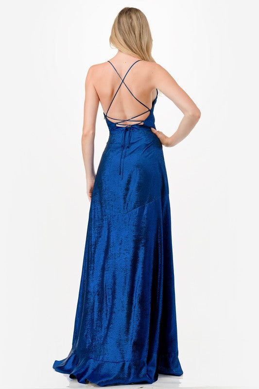 METALLIC RUFFLE MAXI DRESS