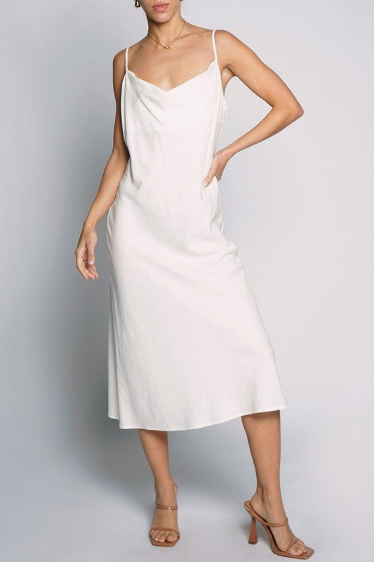 DRAPE COWL NECK MIDI DRESS