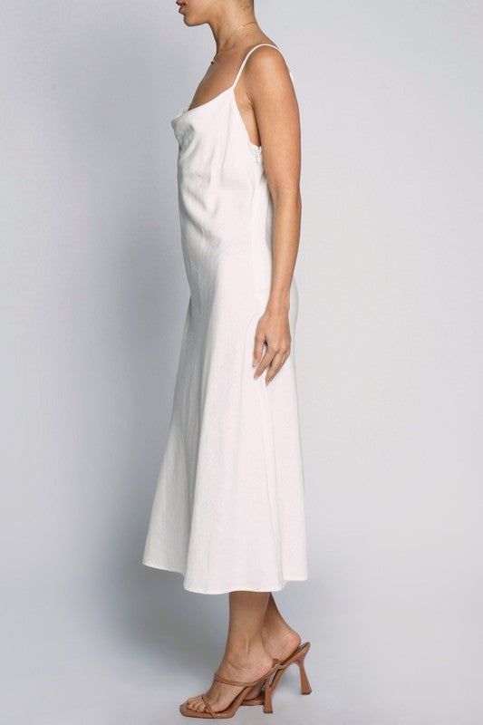 DRAPE COWL NECK MIDI DRESS