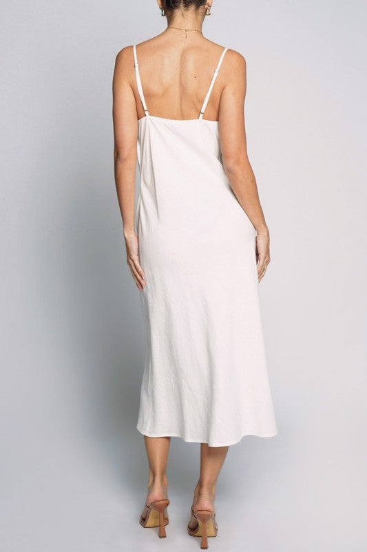 DRAPE COWL NECK MIDI DRESS