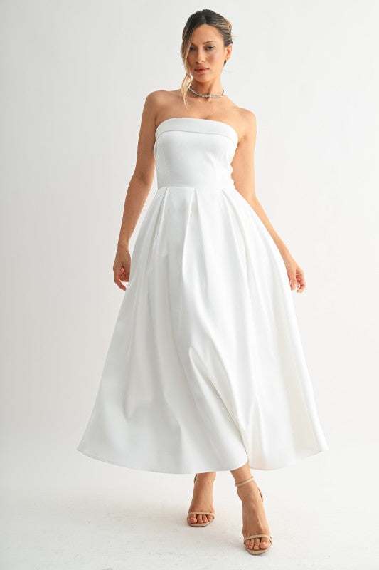 STRAPLESS REGAL BLOOM MIDI DRESS