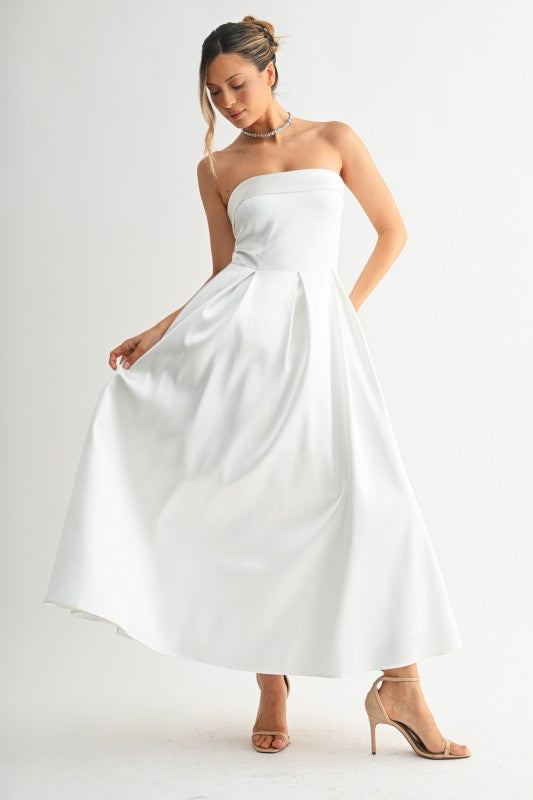 STRAPLESS REGAL BLOOM MIDI DRESS