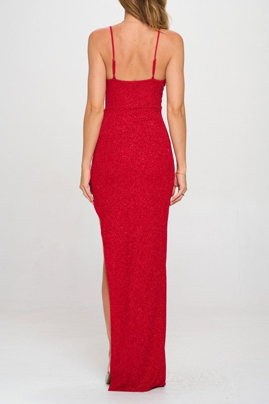 GLITTER COWL NECK MAXI DRESS