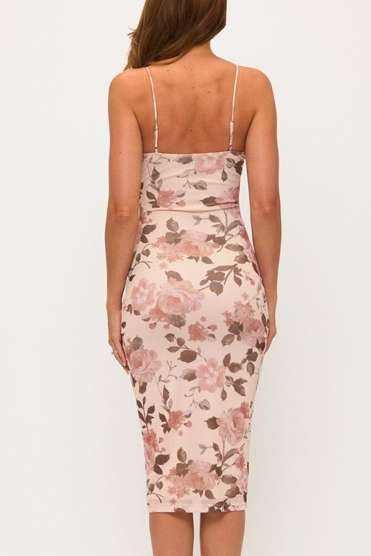 FLORAL LACE TRIM MIDI DRESS