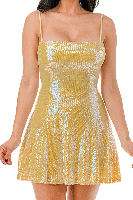 SEQUIN MINI SKATER DRESS