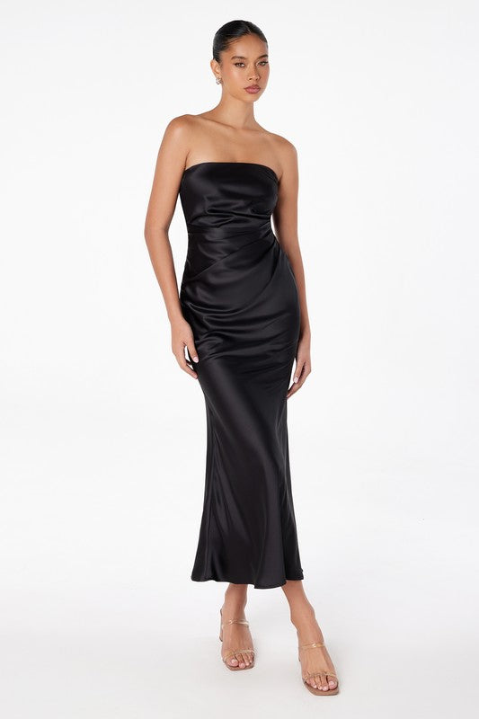 SATIN RUCHED MID DRESS