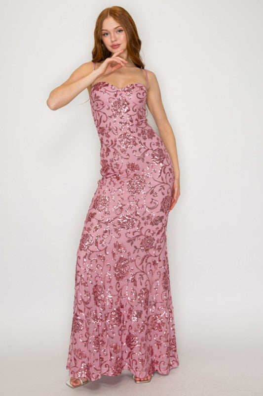 FLORAL SEQUIN MAXI GOWN
