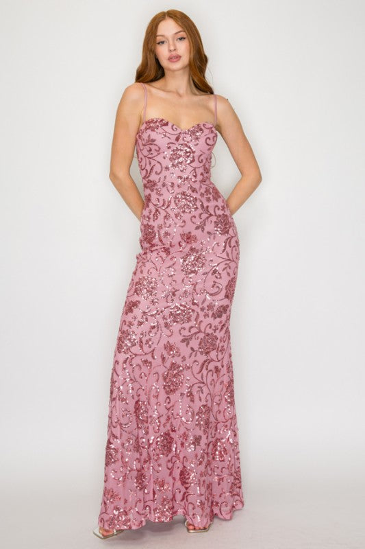 FLORAL SEQUIN MAXI GOWN