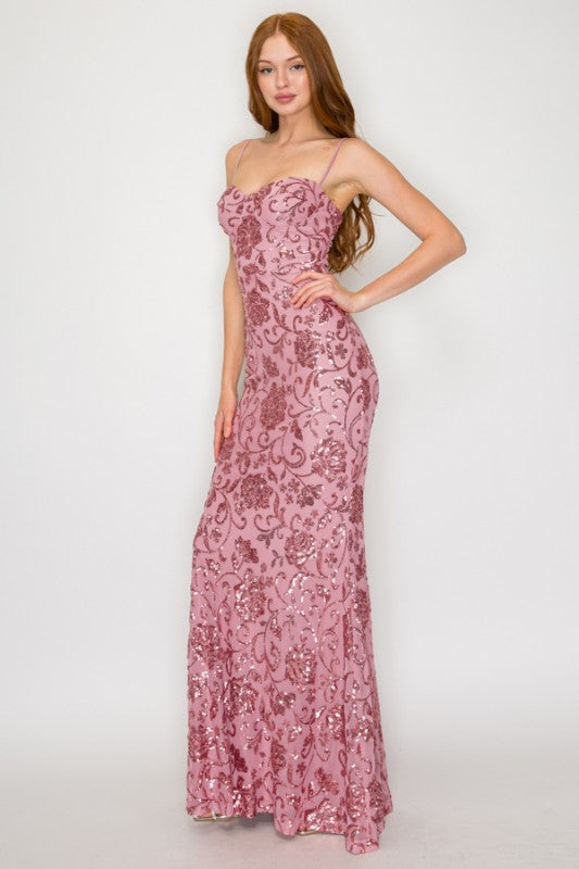 FLORAL SEQUIN MAXI GOWN