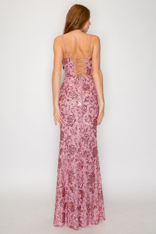 FLORAL SEQUIN MAXI GOWN