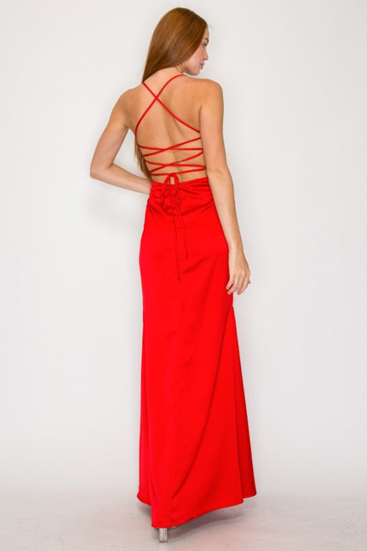 SATIN HIGH SLIT MAXI DRESS