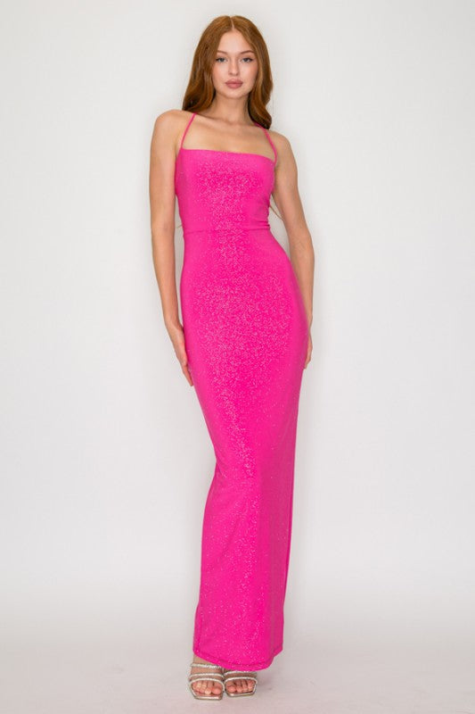 GLITTER SQUARE NECK MAXI DRESS