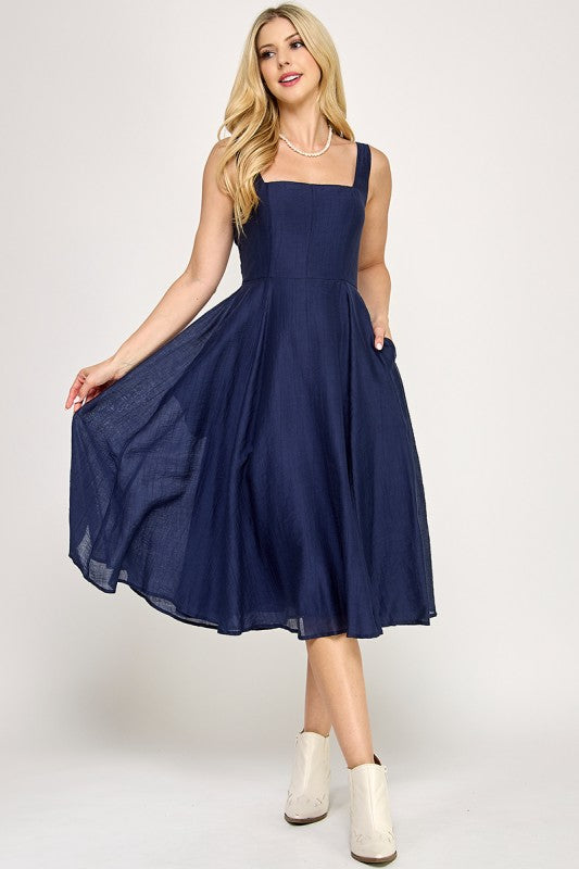 SQUARE NECK MIDI DRESS