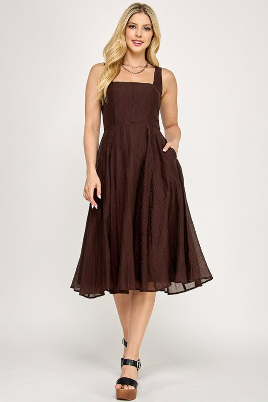 SQUARE NECK MIDI DRESS