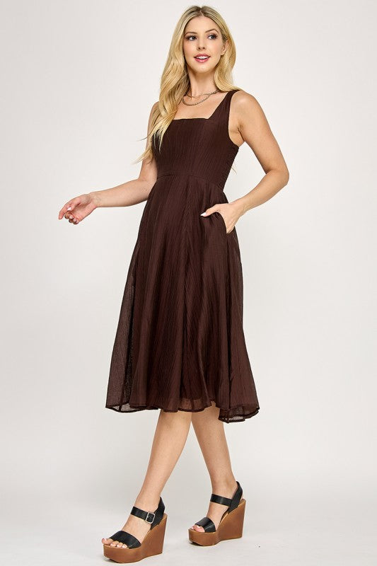 SQUARE NECK MIDI DRESS