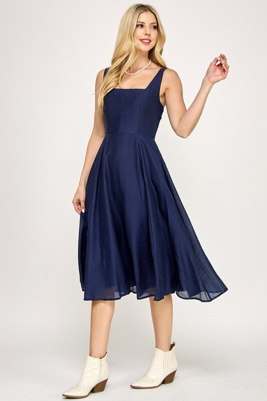 SQUARE NECK MIDI DRESS