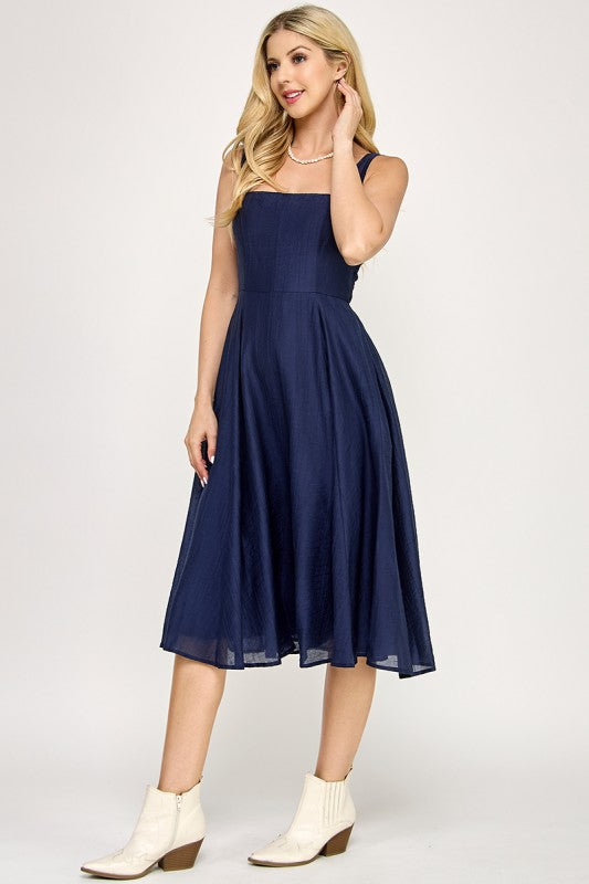 SQUARE NECK MIDI DRESS