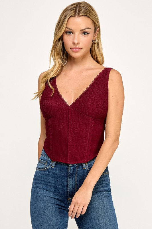 LACE TRIMMED CORSET TOP