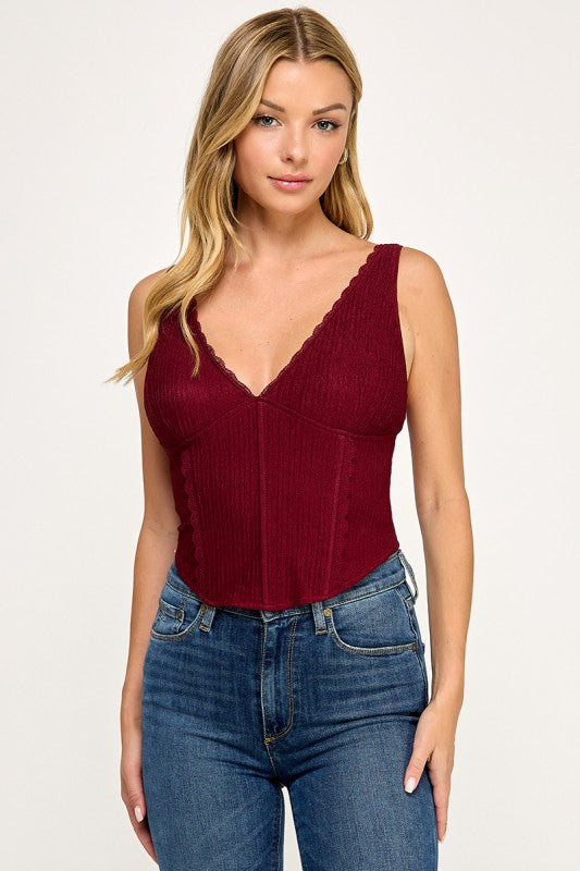 LACE TRIMMED CORSET TOP