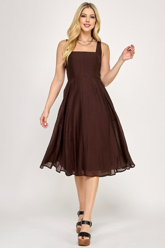 SQUARE NECKLINE MIDI DRESS