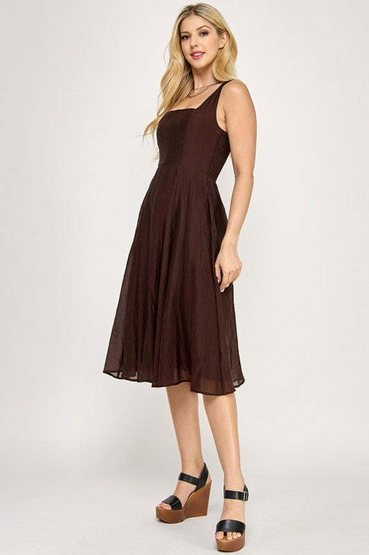 SQUARE NECKLINE MIDI DRESS