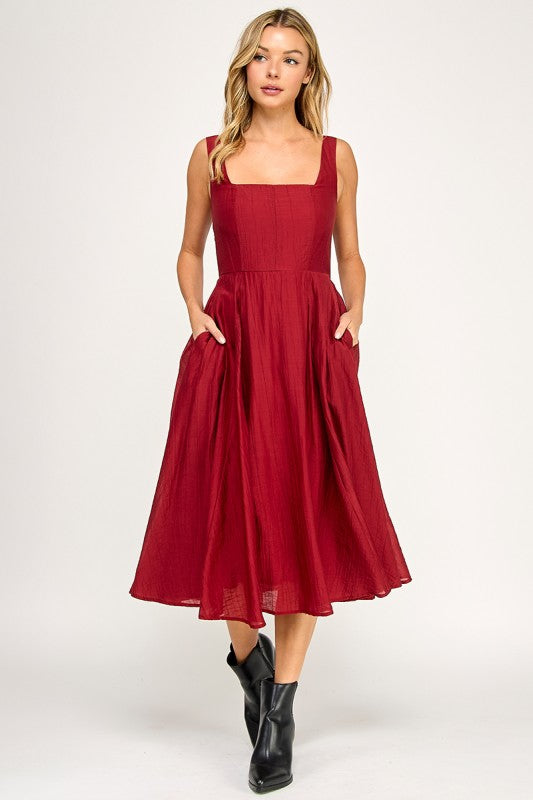 SQUARE NECKLINE MIDI DRESS