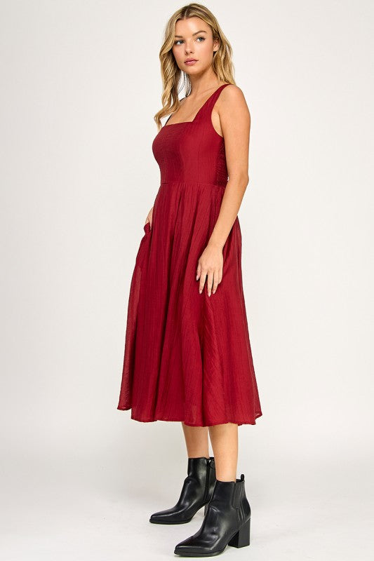 SQUARE NECKLINE MIDI DRESS