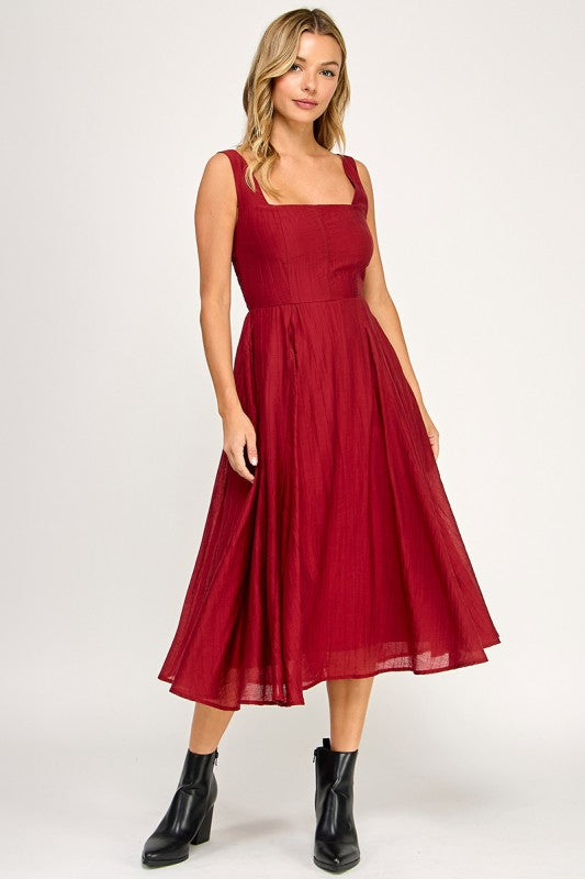 SQUARE NECKLINE MIDI DRESS