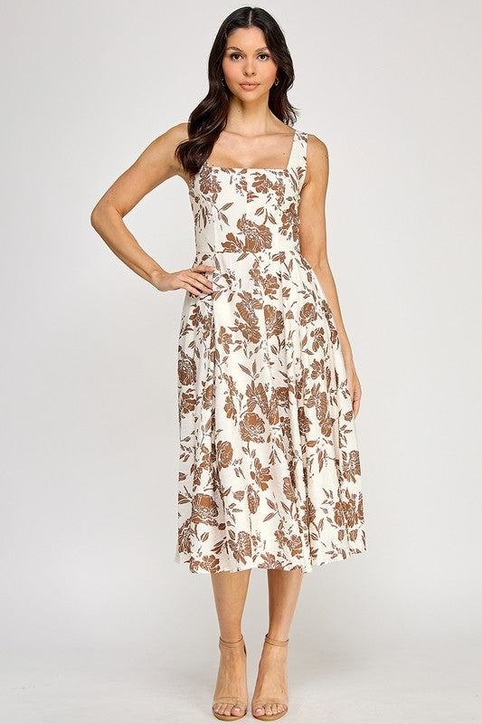 ROSE PRINT MIDI WITH POCKETS