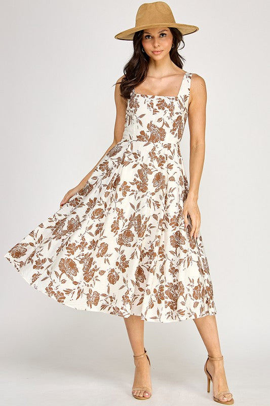 ROSE PRINT MIDI WITH POCKETS