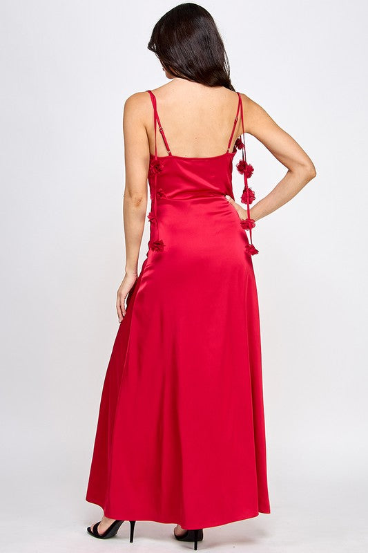 COWL NECK FLORAL STRAP MAXI DRESS