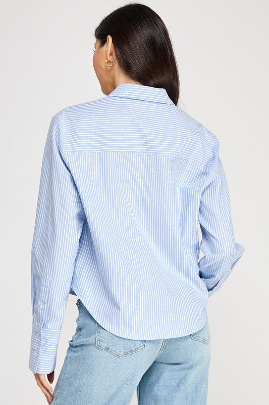 CROP PINSTRIPE BUTTON DOWN SHIRT
