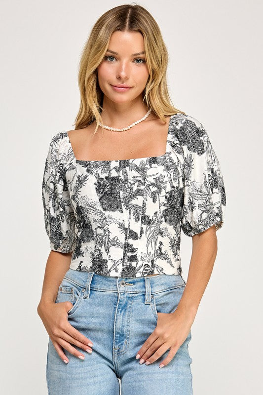 FLORAL PUFF SLEEVE TOP