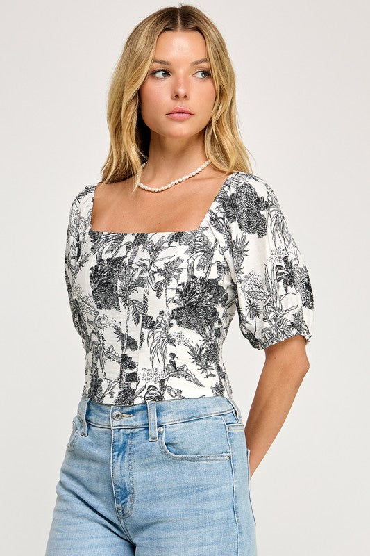 FLORAL PUFF SLEEVE TOP
