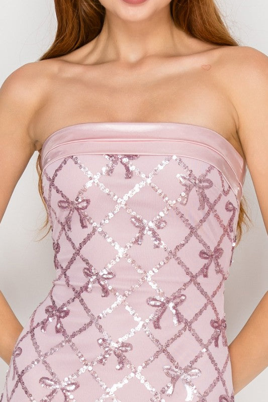 SEQUIN TIE BACK CORSET MINI DRESS