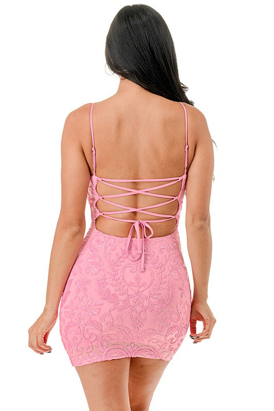 SEQUIN PLUNGING BODYCON DRESS
