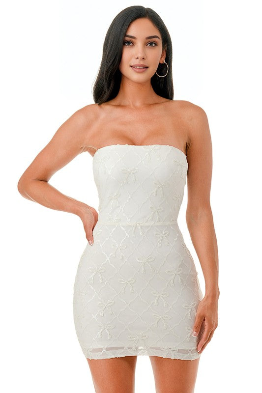 SEQUIN STRAPLESS DRESS