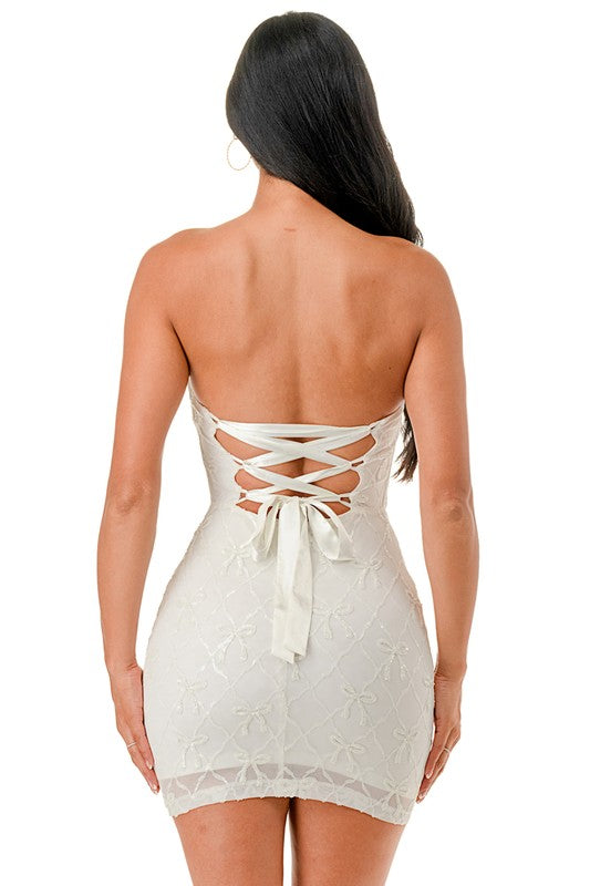 SEQUIN STRAPLESS DRESS