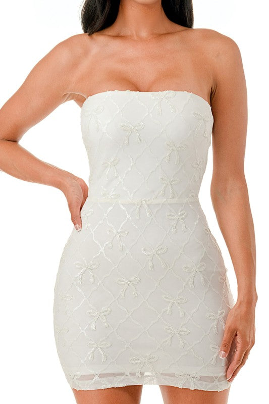 SEQUIN STRAPLESS DRESS