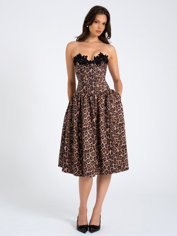 Uchenna Cheetah Print Midi Dress with lace trim