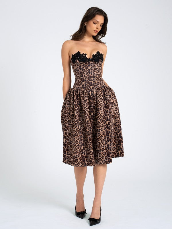 Uchenna Cheetah Print Midi Dress with lace trim