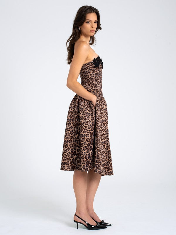 Uchenna Cheetah Print Midi Dress with lace trim