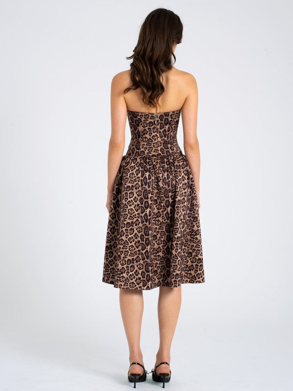Uchenna Cheetah Print Midi Dress with lace trim