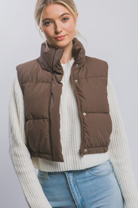 CROPPED PUFFER VEST WITH POCKETS