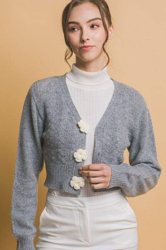 TASHA FLOWER BUTTON DETAIL CARDI