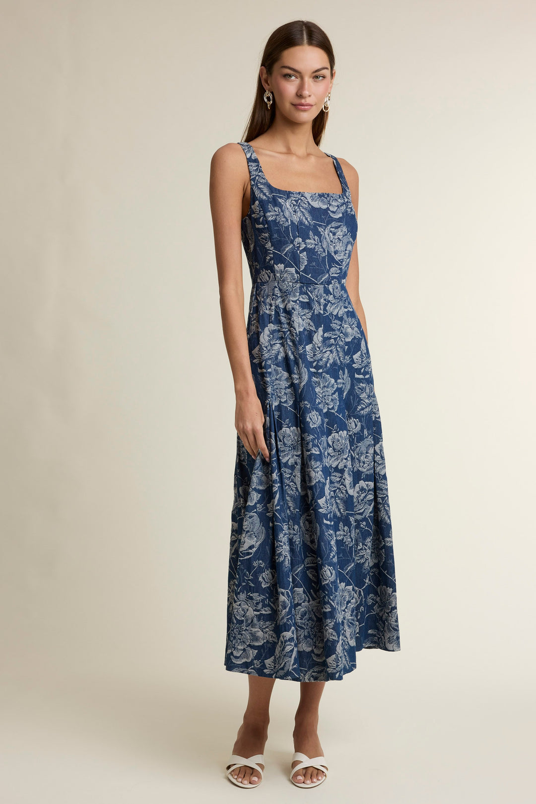 FLORAL DENIM MIDI DRESS