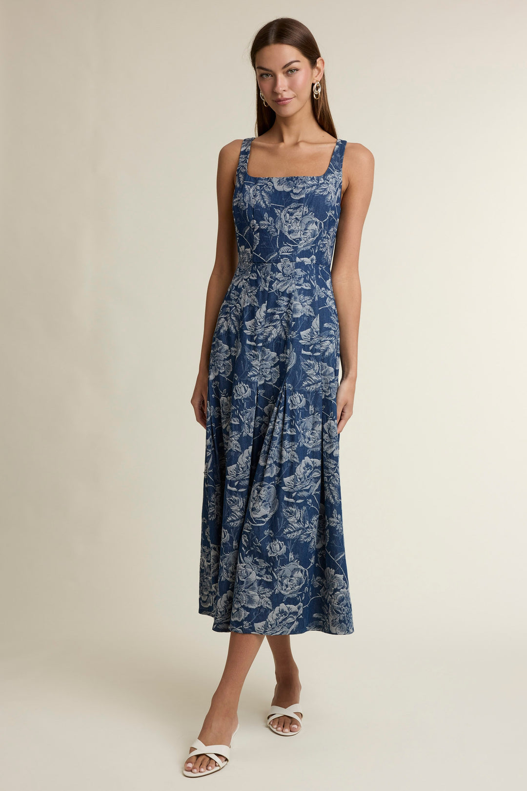 FLORAL DENIM MIDI DRESS