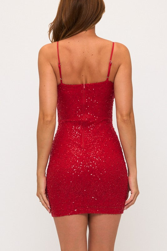 BEADS AND SEQUIN MINI DRESS